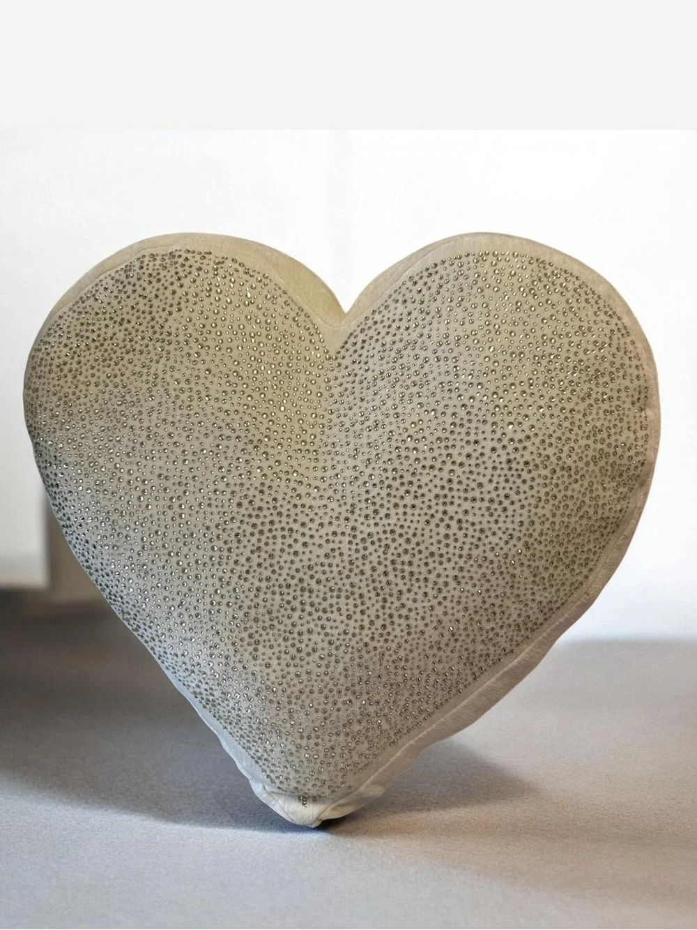 Magaschoni Home Heart-Shaped Pillow with Crystal Studs - Cream & Gold